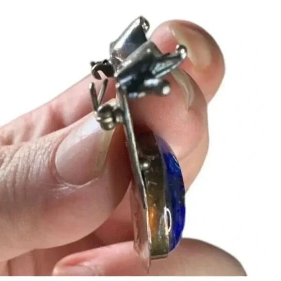 Vintage Handmade Brooch Pin Blue Glass Silver Signed Statement Chunky Unique - Picture 3 of 5
